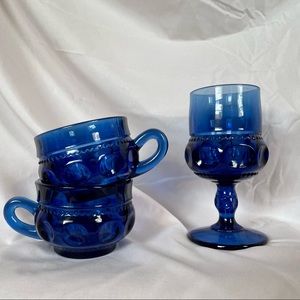 Vintage Colony King's Crown Cobalt Blue Water Wine Goblet and Punch Glas…